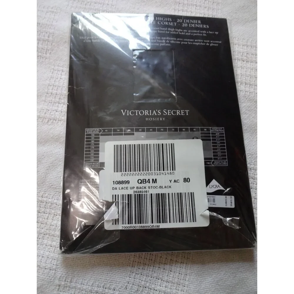 Victoria’s Secret ~ Black Corset Band Thigh High Hosiery ~ Medium NWT